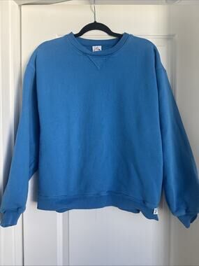 AKIMBO Club Men Sweatshirt Blue Organic Cotton Logo Patch Fleece Pullover Medium